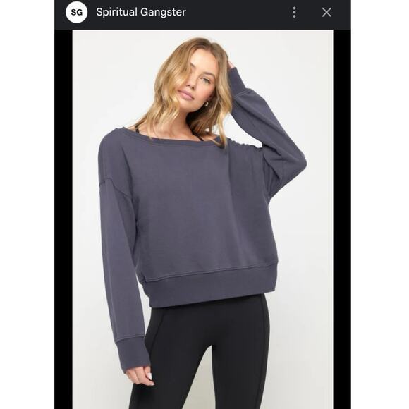 NWT Spiritual gangster La Vida off shoulder grey sun fade sweatshirt Size small - Picture 6 of 6